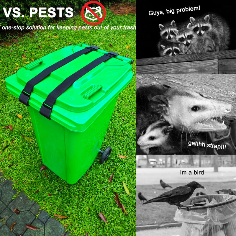 JFOMOYGI Metal Double Claw Trash Can Locks Strap for Animals Universal Trash Can Lid Lock 1PC Adjustable Garbage Can Lid Locks Security Strap Trash Can Bungee Cord Belt Rope for Outside Raccoon Trash Bin Lock - Image 2